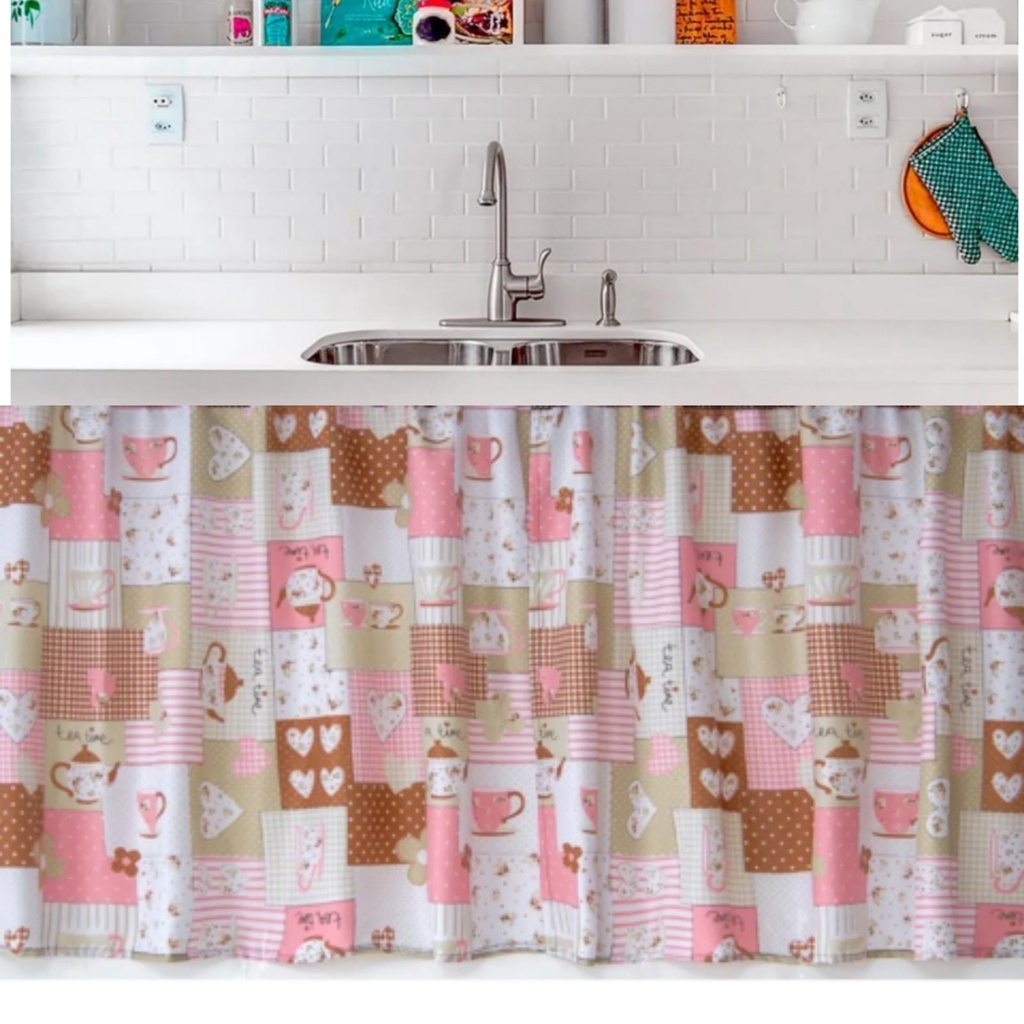 Cortina De Pia Cozinha Tecido Oxford Estampado Ótimo Acabamento ...