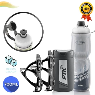 Caramanhola Termica Garrafa Bike Squeeze De Agua Academia Ciclismo 700ml + Porta Objetos + 2 Suportes