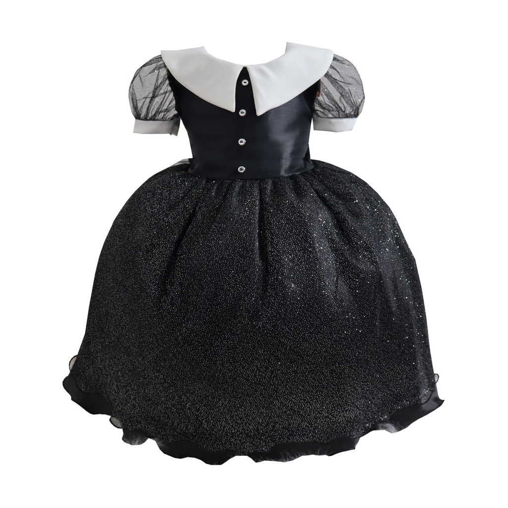 Vestido Wandinha Addams Infantil Festa Brilho Menina Luxo 4 A 12 anos ...