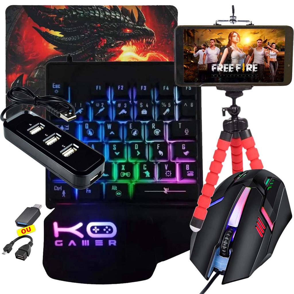 Kit Mobilador Teclado One Hand Gamer Rgb + Pad Speed Estampado + Mouse Optico 1600dpi