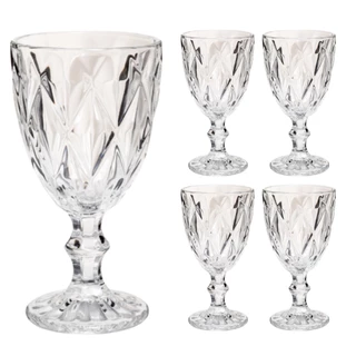 4 Taça Diamante Copo Vidro Transparente Bico De Jaca 300ml