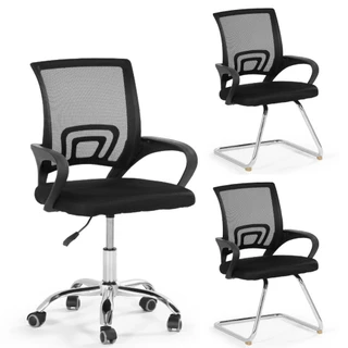 Kit Cadeiras de Escritório 1 Secretária Office + 2 Fixa