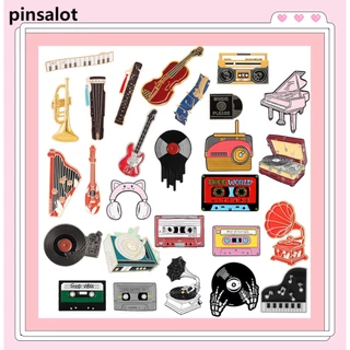 Instrumentos Musicais Série Esmalte Pins Fita Personalizada Gravador De Piano Guitarra Música Broches Lapela Crachás Moda Jóias Presentes