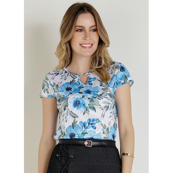 Camisa feminina de treino moda blusa casual estampa floral vazada