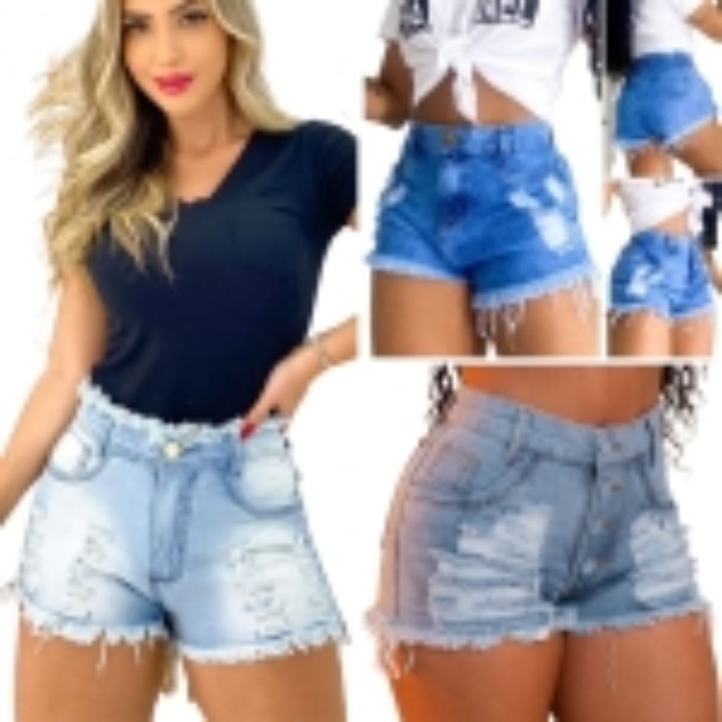 Kit 3 Short Feminino Cos Alto Curto Jeans Rasgado Feminina Shopee Brasil