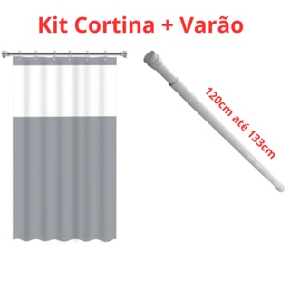 Kit Suporte Varão Banheiro 120 até 133 + Cortina Box Cinza Vida Pratika Maxeb