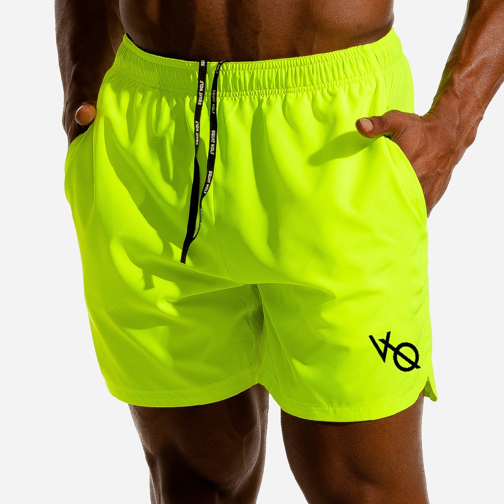 Shorts de corrida verde fluorescente, para homens, secagem rápida, para homens, para esportes, calças curtas de praia