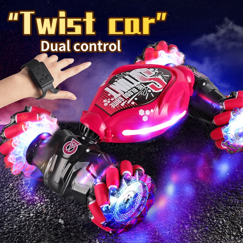 4WD 1 : 16 Stunt RC Carro Com Luz LED Indução De Gesto De Deformação De Torção Rádio De Escalada Controlado Por Brinquedos Eletrônicos Para Crianças