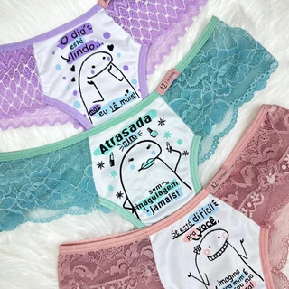Kit 3 Calcinhas Renda Conforto Estampada Feminina