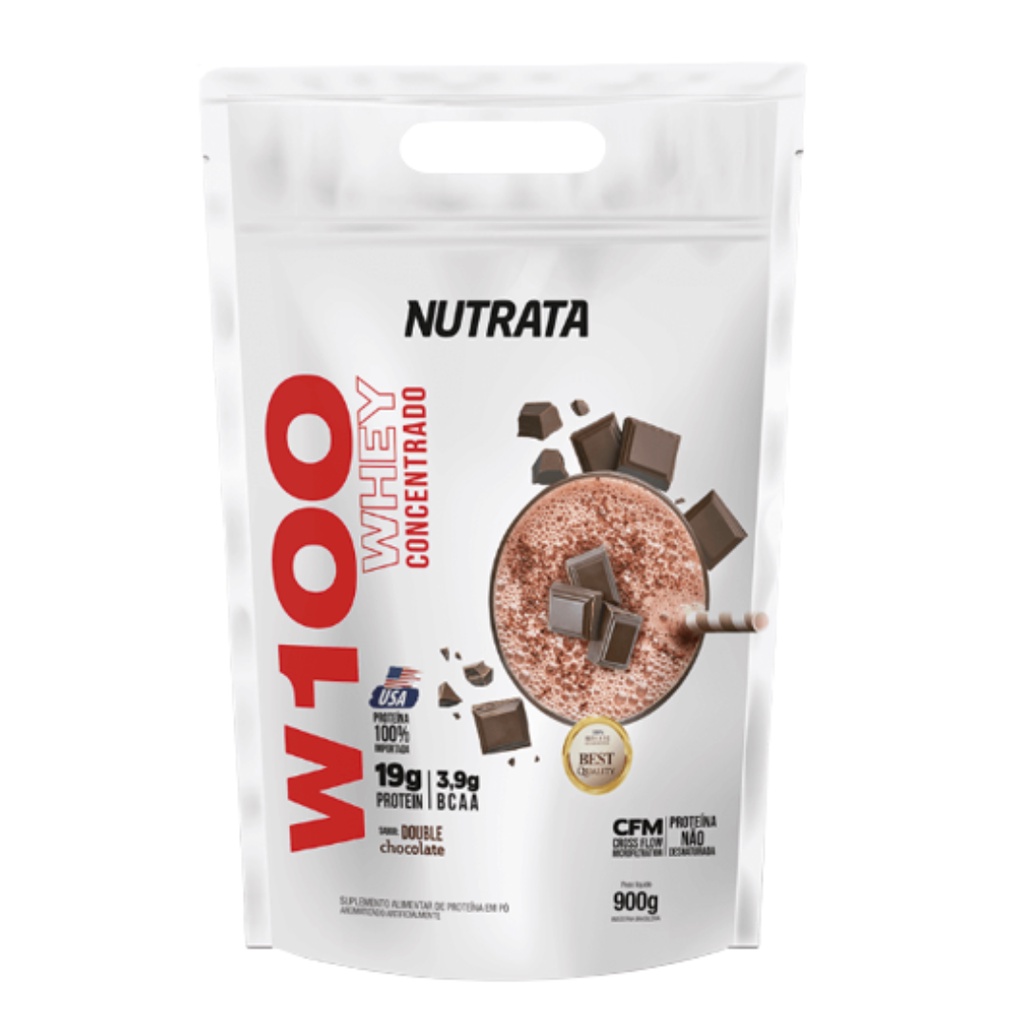 Suplemento Alimentar Refil Nutrata W100 Whey Double Chocolate Contendo 900g