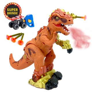 Dinossauro De Brinquedo Solta Fumaça Anda Som Luz Dino Robô laranja