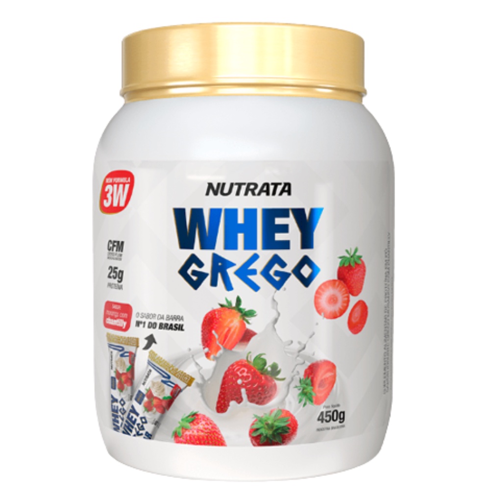 Whey Grego Nutrata Sabor Morango Com Chantilly C/ 450g