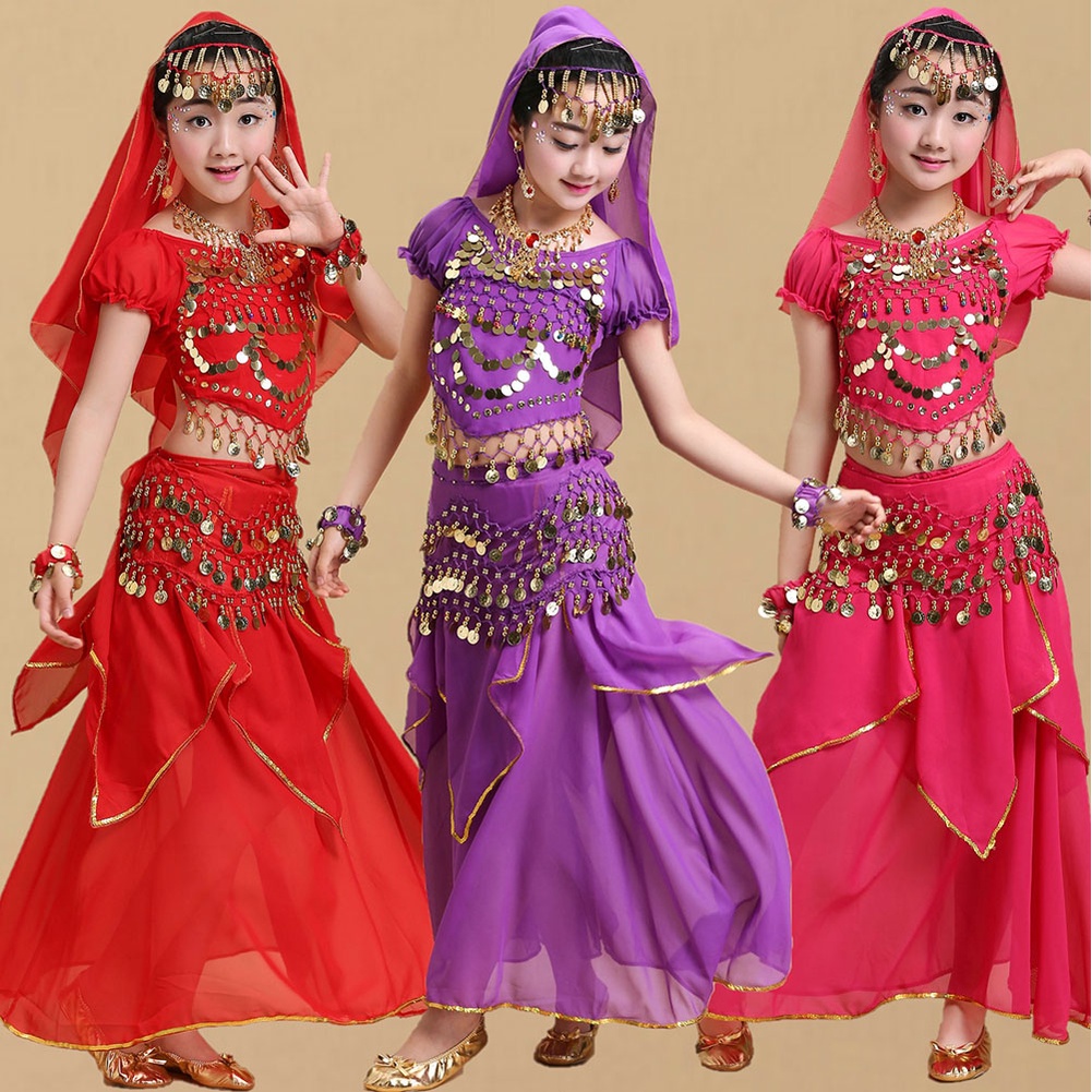 Conjunto De Trajes De Dança Do Ventre Infantil Para Meninas Bollywood , Roupa Indiana