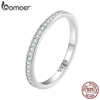 Bamoer Silver 925 Fileira Única De Pequenos Diamantes Anéis Moissanita Casal Jóias De Moda Presentes MSR029