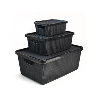 Kit 3 Cestos Organizadores Jutta com Tampa 2L 6L 16L Preto – Organização Multiuso