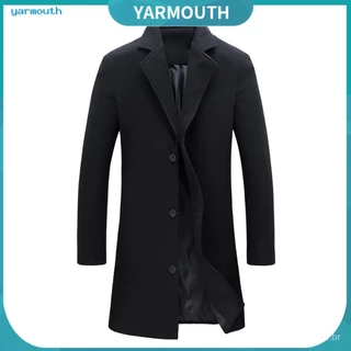 Yyr_Coat/Sobretudo de lã longa masculina/Cor lisa/Moda para o inverno