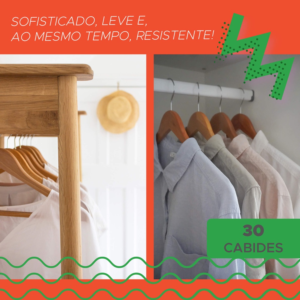 Kit 30 Cabides De Madeira Adulto Verniz Closet Armário Roupa