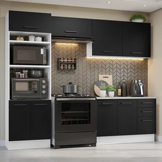 Armário de  Cozinha Completa 270cm Branco/Preto Agata Madesa 07 em Oferta na Shopee