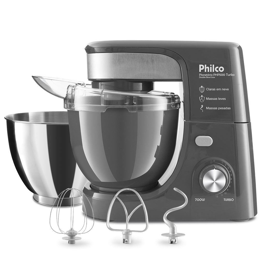 Batedeira Philco Planetária PHP500T Double Bowl Inox Turbo