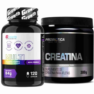 Multivitaminico 120 Caps Growth + Creatina 300g Probiotica