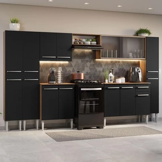 Armário de Cozinha Completa 325cm Rustic/Preto Emilly Madesa 03 em Oferta na Shopee