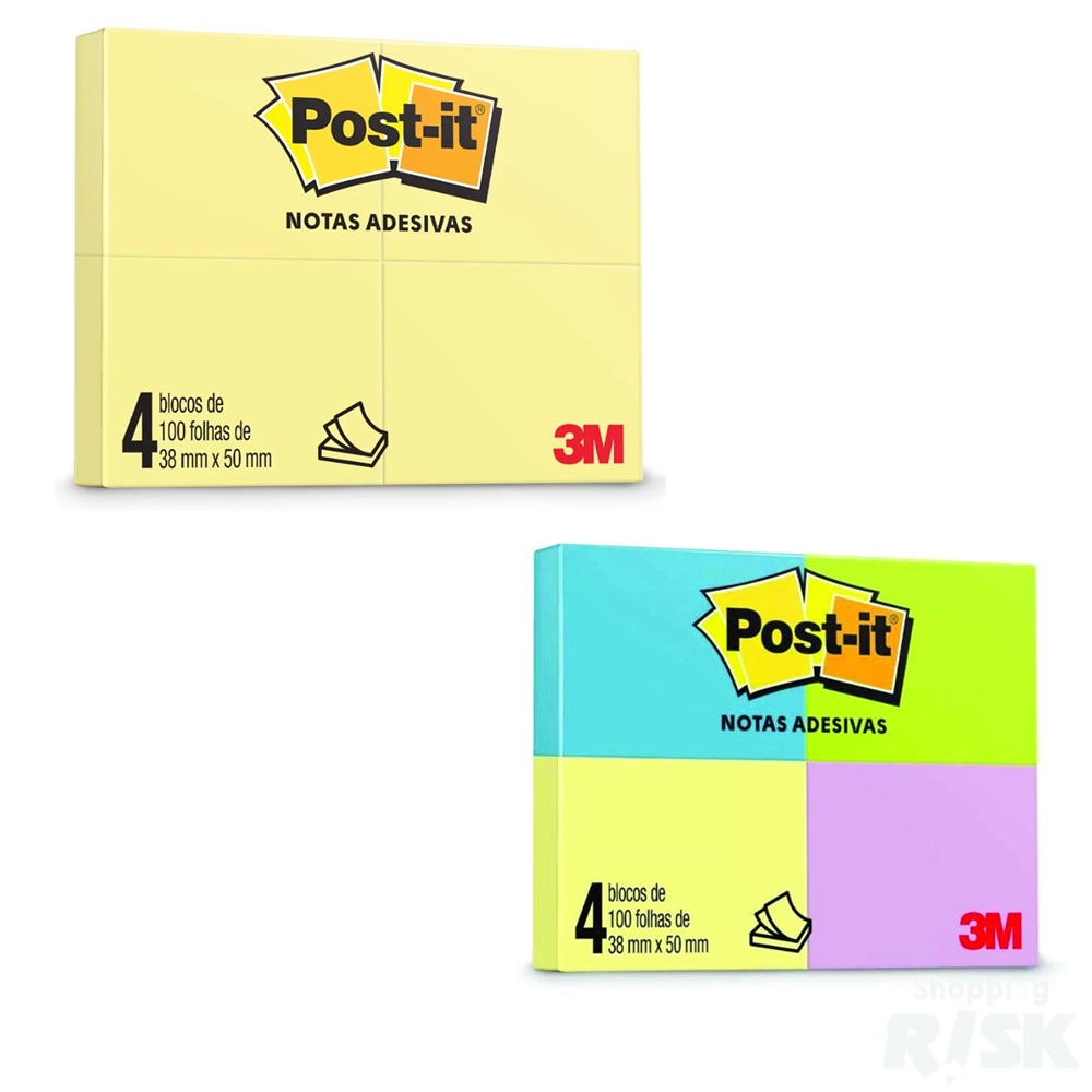 Post It Neon 4 Blocos 38mm X 50mm Com 100 Folhas 3m Shopee Brasil 3351