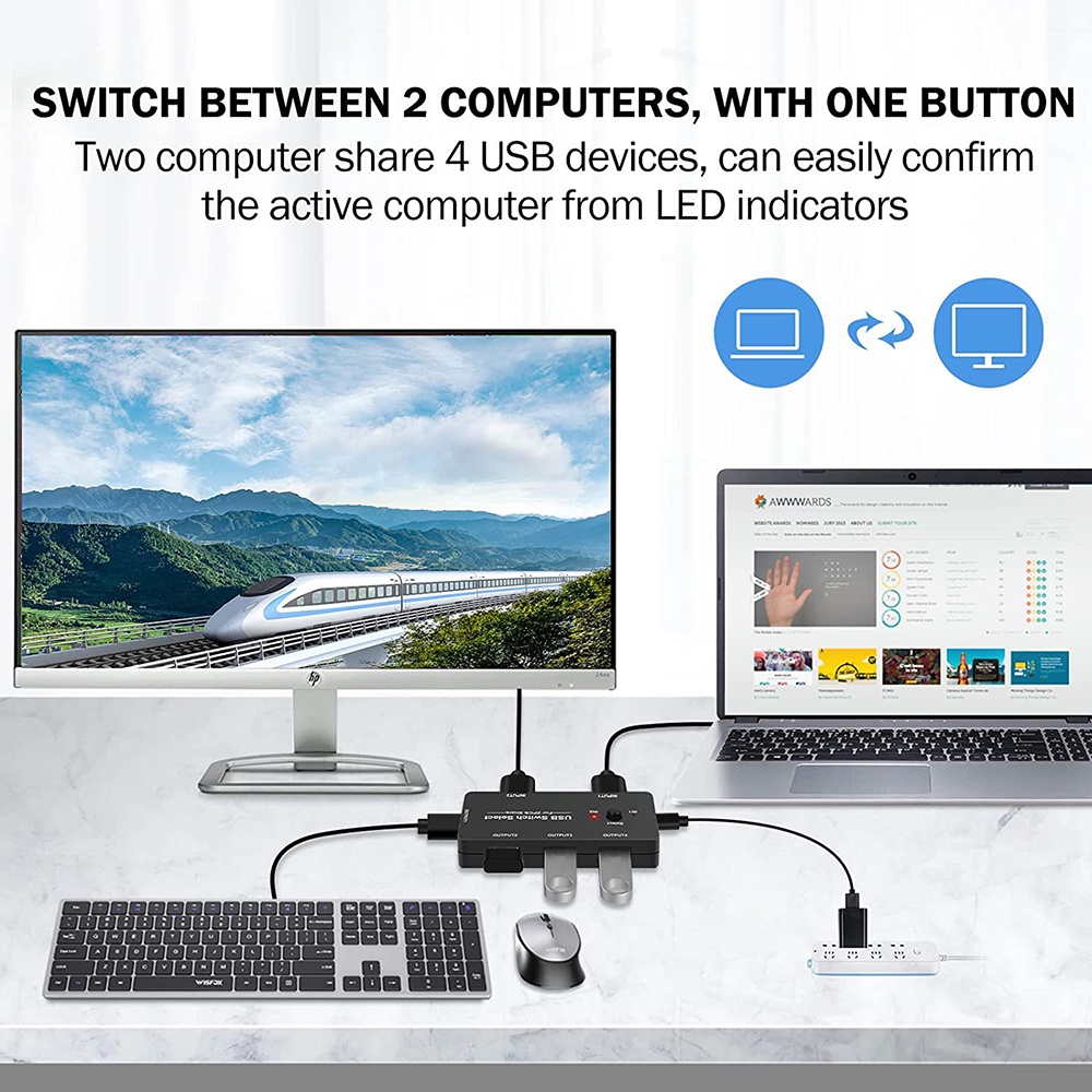 Interruptor KVM USB 2.0 Switcher Switch Para Windows 10 PC Teclado ...