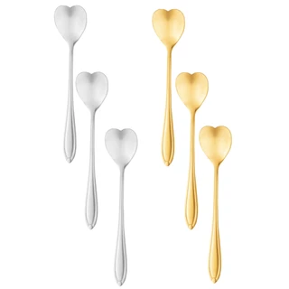 Kit Jogo Com 6 Colheres Aço Inox Chá Café Sobremesa Bolo Sorvete Coração Talheres P Mesa Posta