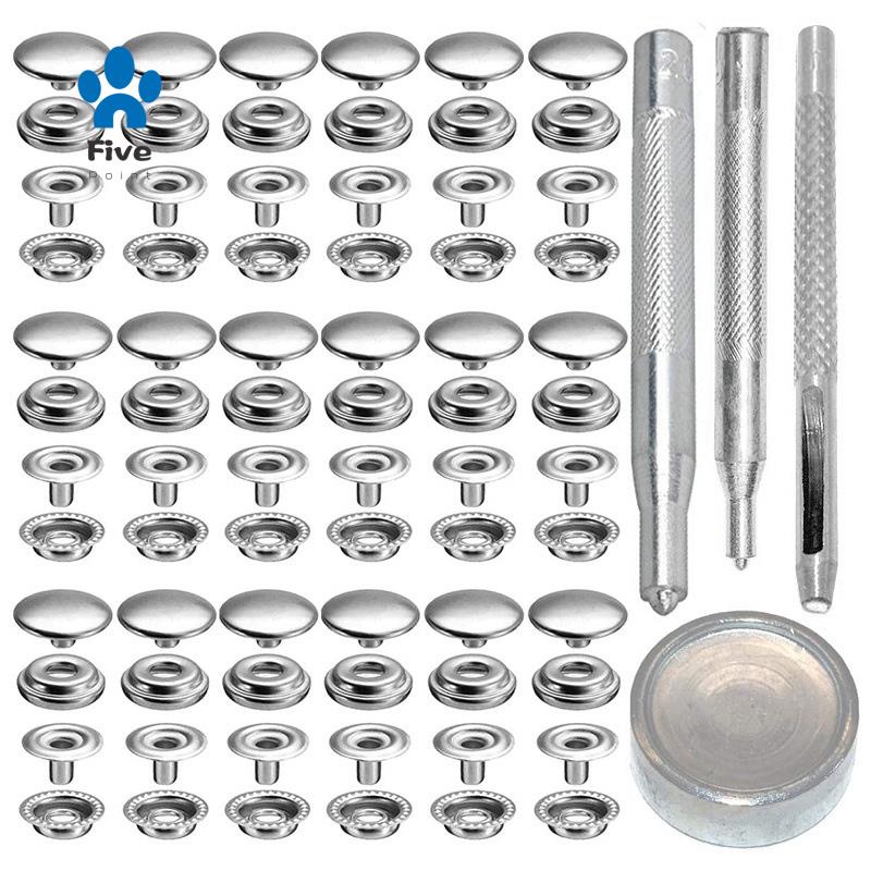 72Pcs 15MM Fixador De Aço Inoxidável Botão De Pressão Snap Press Para Tela De Barco Marinho Com Conjunto De Punções Prata