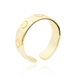 Anel Feminino Ajustável De Coração Banhado a Ouro 24k Liso em Oferta na Shopee