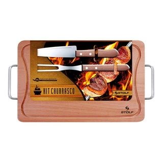 Kit Churrasco Stolf Com Garfo Faca Peixeira Tábua 39x25CM