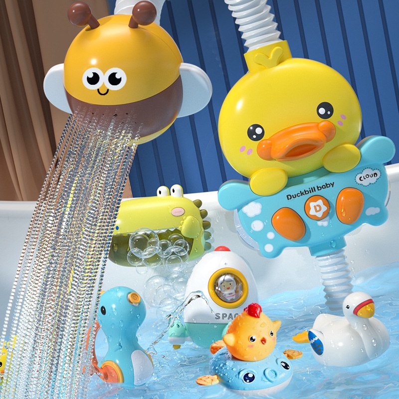 Brinquedos de banho do bebê piscina banheiro banheira crianças jogar água  spray brinquedo conjunto dinossauro água