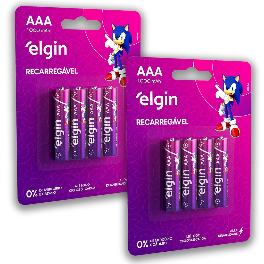Pilha Recarregavel AAA Elgin Bateria 3A 1000mAh Palito kit 8 unidades ...