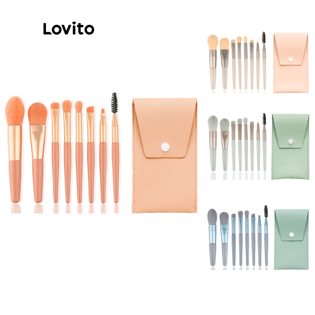 Lovito Pincéis De Maquiagem Femininos Conjunto De 8 Peças PU Multifuncional Fácil De Misturar E Transportar Para Iniciantes L41MU001 (Rosa/Damasco/Verde/Azul)