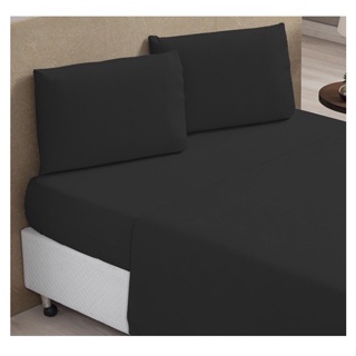 Kit Jogo Lencol Cama Casal Queen 4 Pcs Premiun Liso Hotel preto