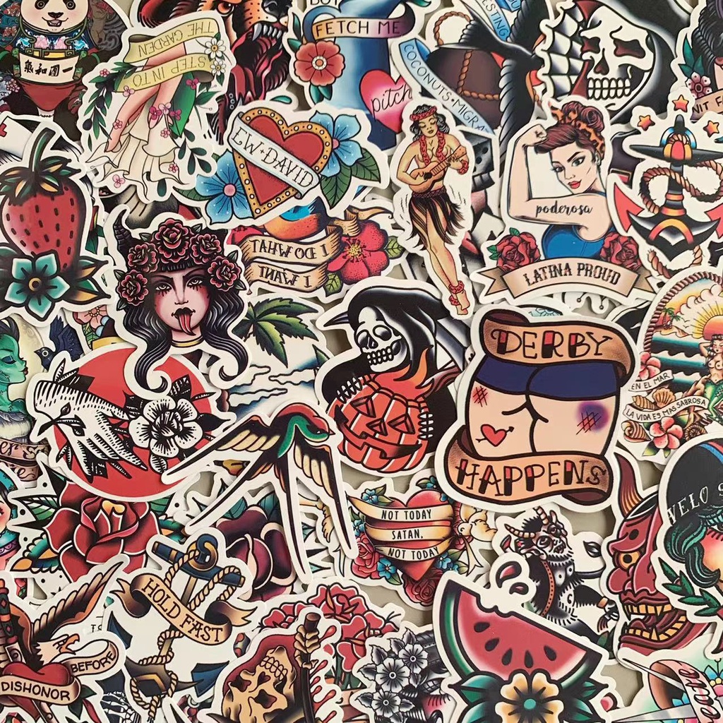 50 Peças Adesivos Padrão De Tatuagem Adesivo Da Velha Escola Laptop Mala À Prova D'água