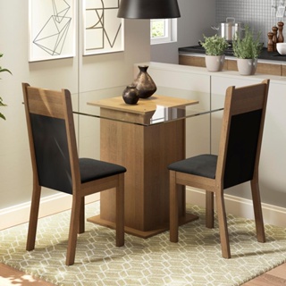 Conjunto Sala de Jantar Madesa Moni Mesa Tampo de Vidro com 2 Cadeiras - Rustic/Preto/Sintético Preto