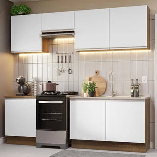Armário de Cozinha Completa 240cm Rustic/Branco Glamy Madesa 09 em Oferta na Shopee