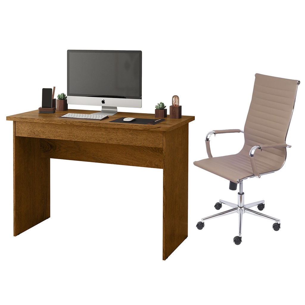 Kit Home Office Mesa Escritorio Cadeira Couro Freijo/Fendi Shopee Brasil