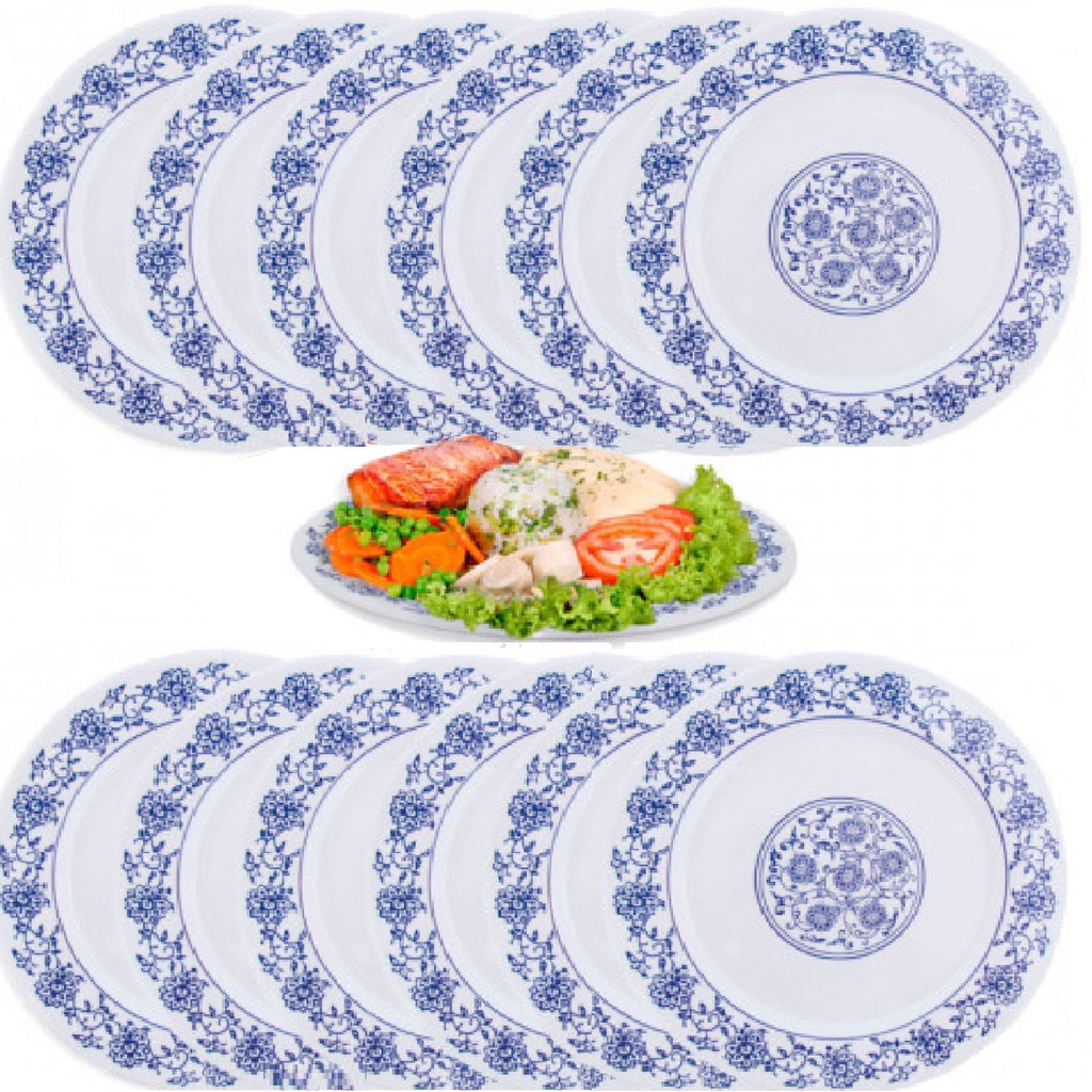 Jogo 12 Prato Raso em Melamina 25cm Restaurante Portugues