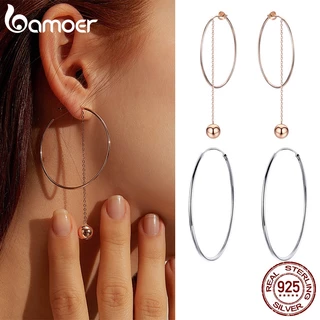 Brincos Bamoer 925 Prata Grandes Pinos De Orelha Redondos Femininos Fashion Jewelry em Oferta na Shopee