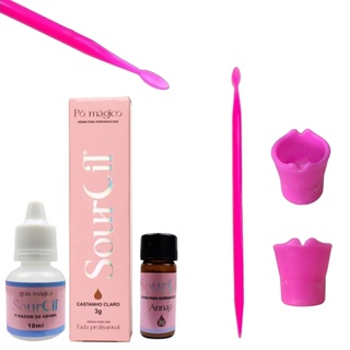 Kit Henna Sobrancelha Sourcil Vegana Palito Dosador e Dappen Para Misturados Profissional Rosa