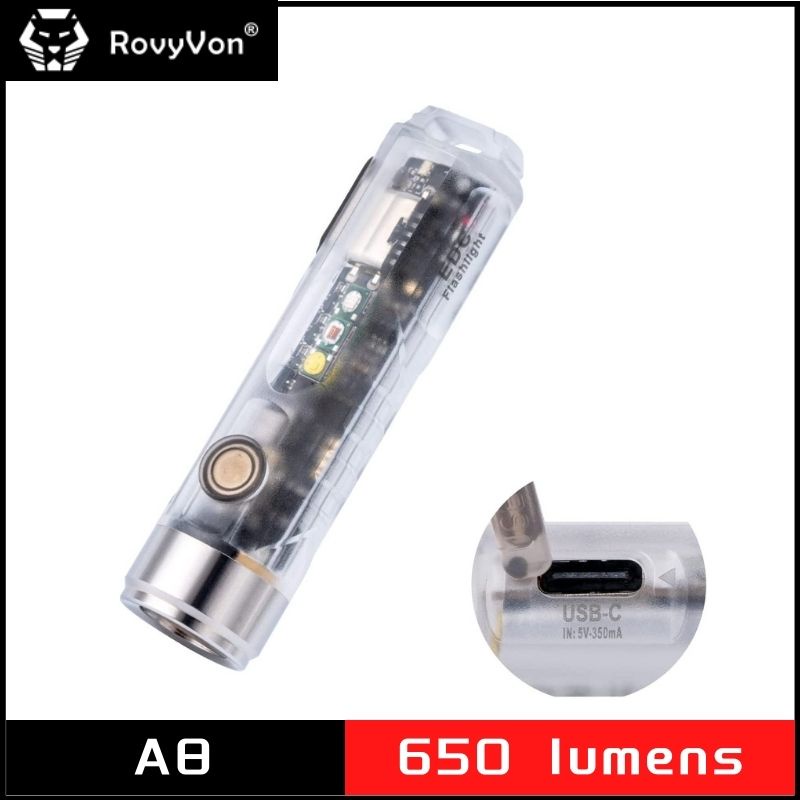 Rovyvon A8 Nova Versão 650LM Lanternas Recarregáveis Branco Frio Com Luzes Laterais Vermelhas/Brancas/365nm Clip Magnético De Bolso E Base Traseira
