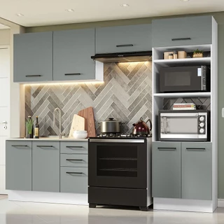 Armário de  Cozinha Completa 270cm Branco/Cinza Agata Madesa 08 em Oferta na Shopee