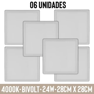 06 Paineis de LED 4000K Bivolt 24W Bivolt Sobrepor Plafon
