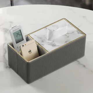 Criativo Caixa De Lenços De Luxo Leve Sala De Estar Café Moderna Simples De Mesa Listrada Armazenamento Multifuncional Com Controle Remoto