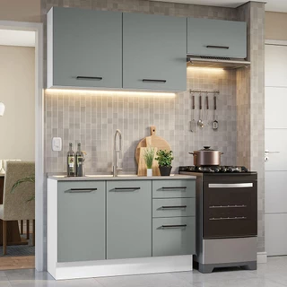 Armário de  Cozinha Compacta 180cm Branco/Cinza Agata Madesa 09 em Oferta na Shopee