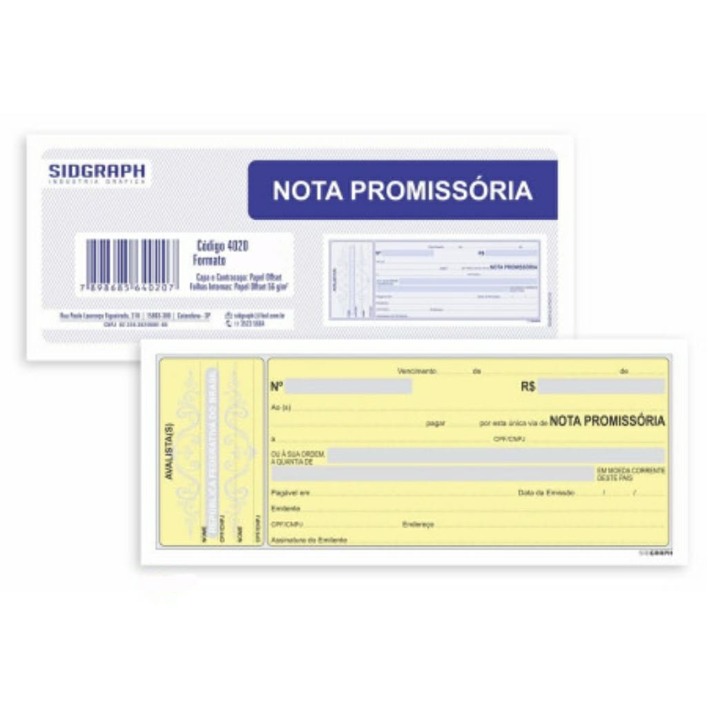 20 Blocos Nota Promissoria Pequena c/50 Folhas Pacotes Sidgraph Amarela ...