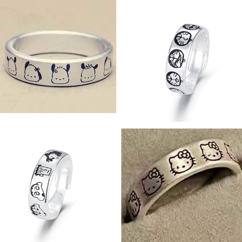Anel De Casal Doce E Fofo Hello kitty Cobre Ajustável KT Cat Ring
