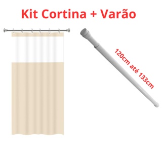 Kit Suporte Varão Banheiro 120 até 133 + Cortina Box Bege Vida Pratika Maxeb